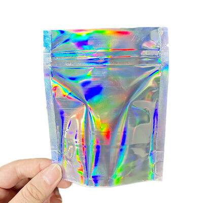 Stand Up Pouch Custom Holographic Mylar Bag Food Grade Zipper Plastic Packaging Bag UV Printed Candy Chocolate Packaging