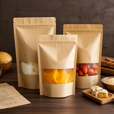 Food Industrial Classic Style Customized Kraft Paper Bag Zip Lock for Various Dried Fruits Self Standing Resealable Packaging