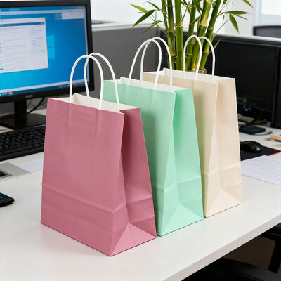 Service Provided Flexible Surface Handling Flexo Printing Customized Brown Kraft Paper Bags with Logo Handles Recyclable Degradable