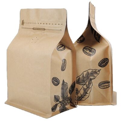 Salad Custom Order Biodegradable Coffee Bean Package Bag Coffee Pouch Flat Bottom Coffee Packaging Kraft Paper Zipper