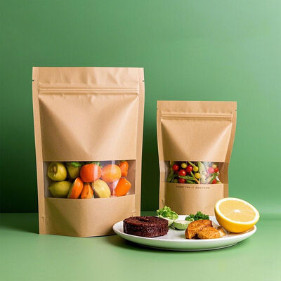 Zipper Top Kraft Paper Bag Custom Logo Printed Various Food Packaging Oil Proof Leak Proof Disposable Packaging Bag