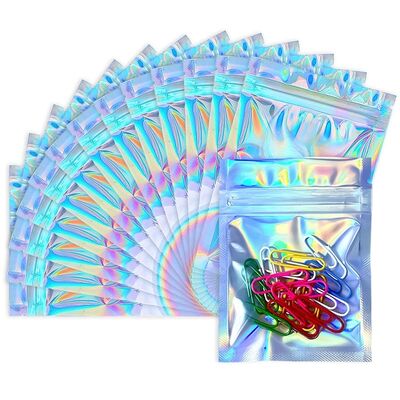 Customized Size Transparent Holographic Biodegradable Zipper Bag Smell Proof Food Storage Jewelry Craft Cosmetics Packaging