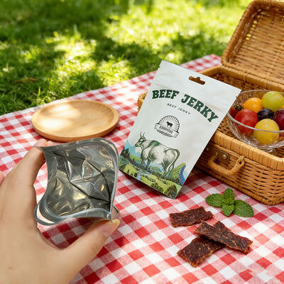 PET VMPET PE Material Structure Food Grade Printed Beef Jerky Packaging Bags Smell Proof Stand Up Pouch with Custom Logo